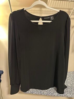 Tahari Black Long Sleeve Keyhole-Back Blouse